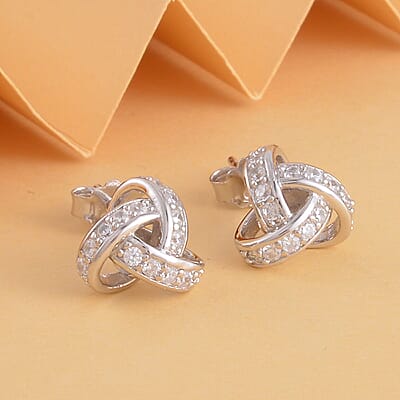 Simulated Diamond Knotted Earrings in Rhodium Over Sterling Silver