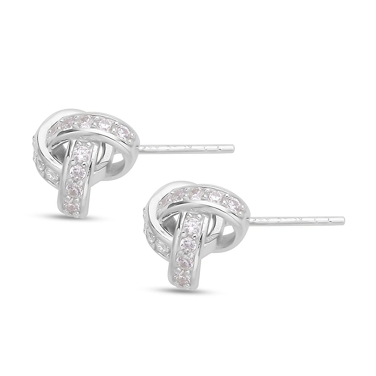 Simulated Diamond Knotted Earrings in Rhodium Over Sterling Silver