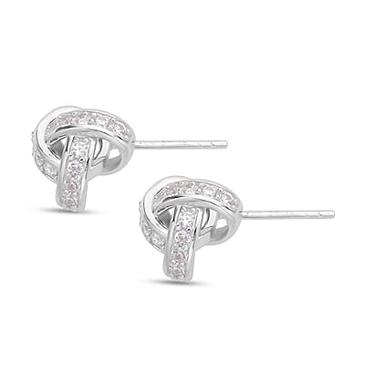Simulated Diamond Knotted Earrings in Rhodium Over Sterling Silver