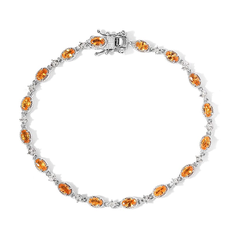 Viceroy Spessartine Garnet and White Zircon Bracelet in Platinum Over Sterling Silver (8.00 In) 5.70 ctw