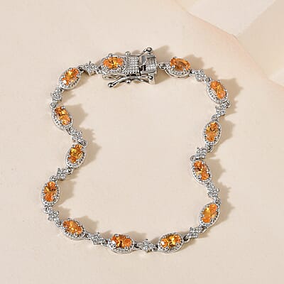 Viceroy Spessartine Garnet and White Zircon Bracelet in Platinum Over Sterling Silver (8.00 In) 5.70 ctw