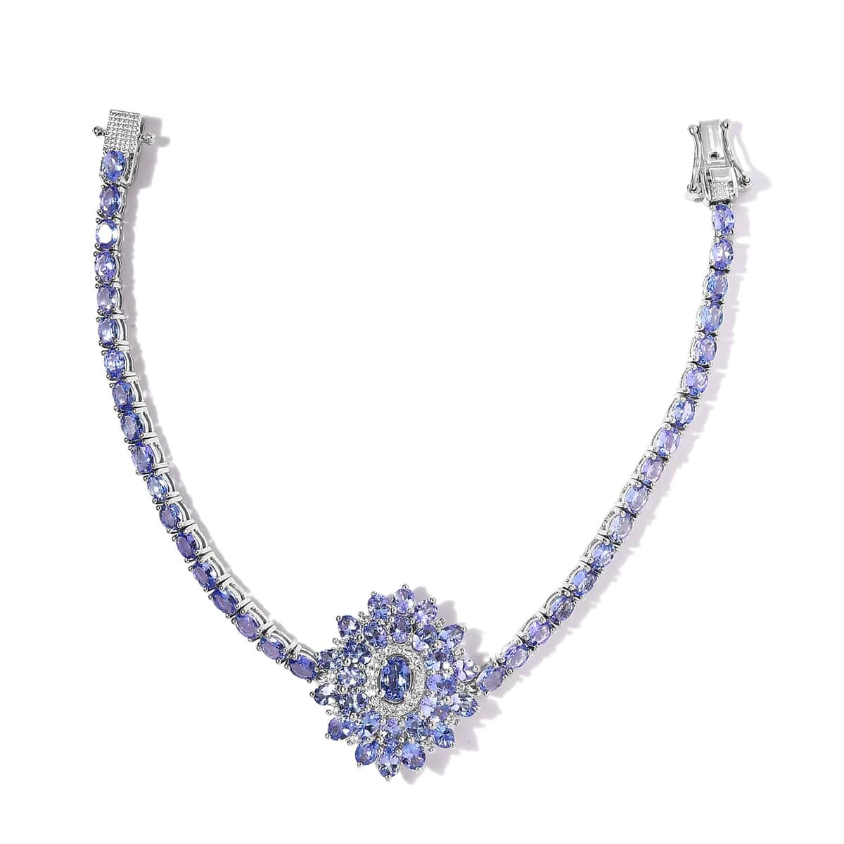 Tanzanite and White Zircon Floral Bracelet in Platinum Over Sterling Silver (7.25 In) 11.30 ctw image number 0