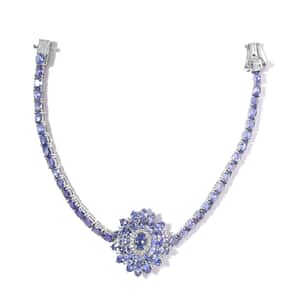 Tanzanite and White Zircon Floral Bracelet in Platinum Over Sterling Silver (7.25 In) 11.30 ctw