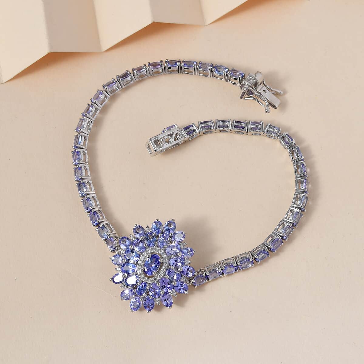 Tanzanite and White Zircon Floral Bracelet in Platinum Over Sterling Silver (7.25 In) 11.30 ctw image number 1