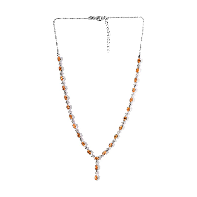 Viceroy Spessartine Garnet and White Zircon Y-Shape Necklace 18-20 Inches in Platinum Over Sterling Silver 8.90 ctw