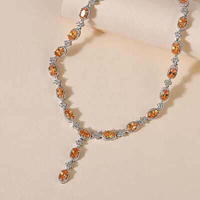 Viceroy Spessartine Garnet and White Zircon Y-Shape Necklace 18-20 Inches in Platinum Over Sterling Silver 8.90 ctw