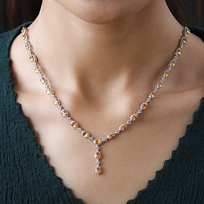 Viceroy Spessartine Garnet and White Zircon Y-Shape Necklace 18-20 Inches in Platinum Over Sterling Silver 8.90 ctw