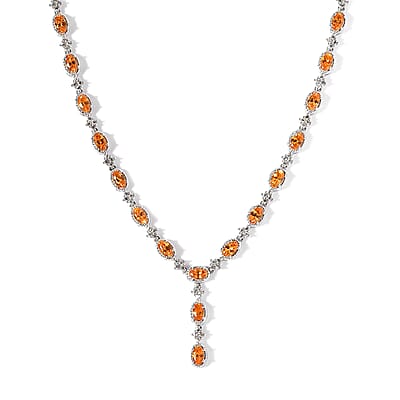 Viceroy Spessartine Garnet and White Zircon Y-Shape Necklace 18-20 Inches in Platinum Over Sterling Silver 8.90 ctw