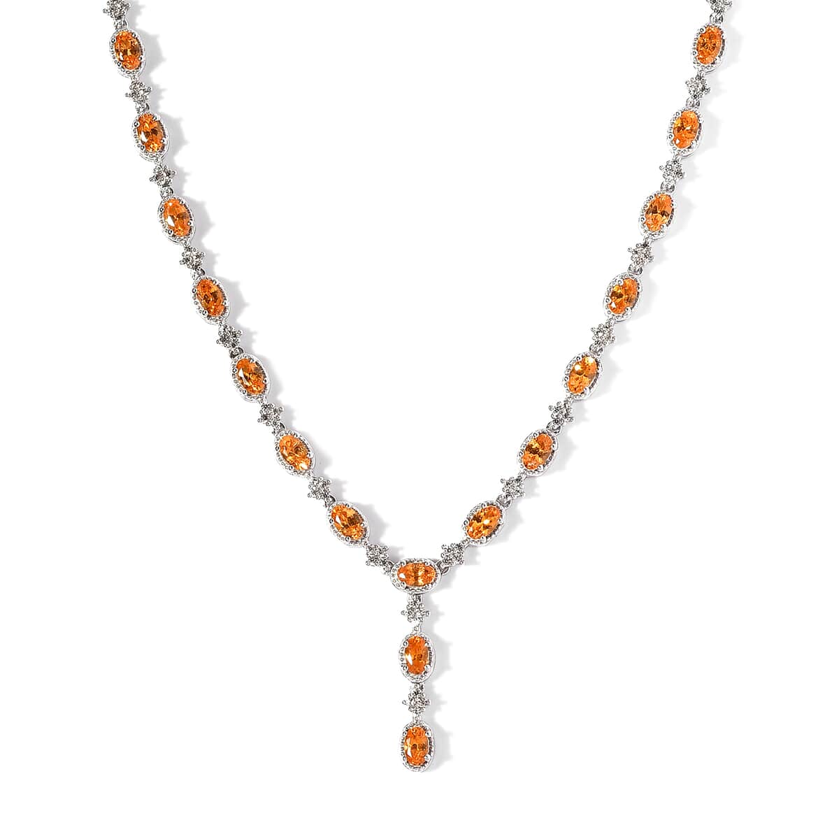 Viceroy Spessartine Garnet and White Zircon Y-Shape Necklace 18-20 Inches in Platinum Over Sterling Silver 8.90 ctw image number 3