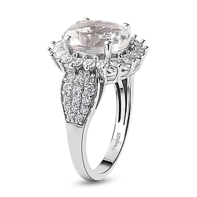 Mexican Hyalite Opal and Moissanite 3.60 ctw Ring in Platinum Over Sterling Silver With UV Torch (Size 10.0)