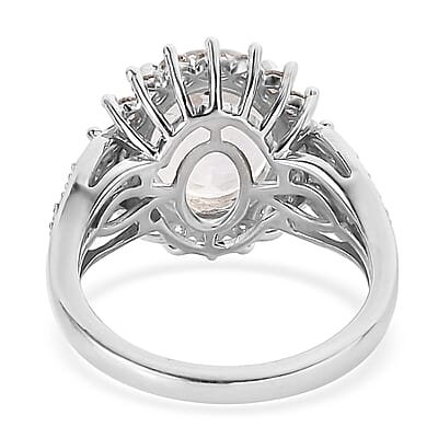 Mexican Hyalite Opal and Moissanite 3.60 ctw Ring in Platinum Over Sterling Silver With UV Torch (Size 10.0)