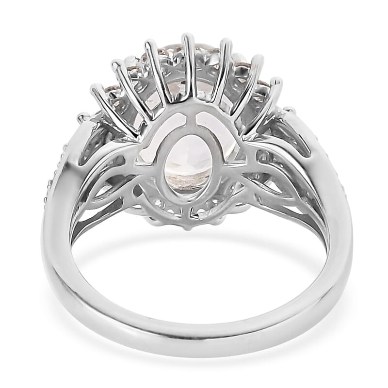 Mexican Hyalite Opal and Moissanite 3.60 ctw Ring in Platinum Over Sterling Silver With UV Torch (Size 10.0)