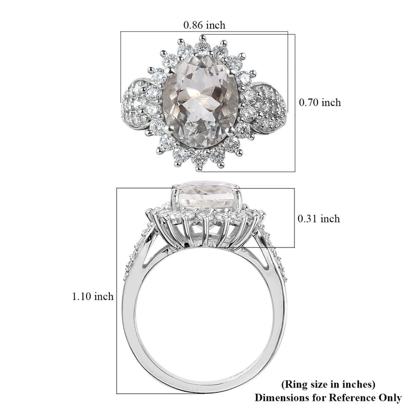 Mexican Hyalite Opal and Moissanite 3.60 ctw Ring in Platinum Over Sterling Silver With UV Torch (Size 10.0)