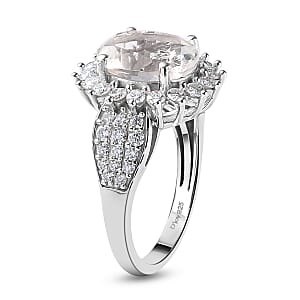 Mexican Hyalite Opal and Moissanite Ring in Platinum Over Sterling Silver With UV Flash Light Size 7.0) 3.60 ctw (Size 7)