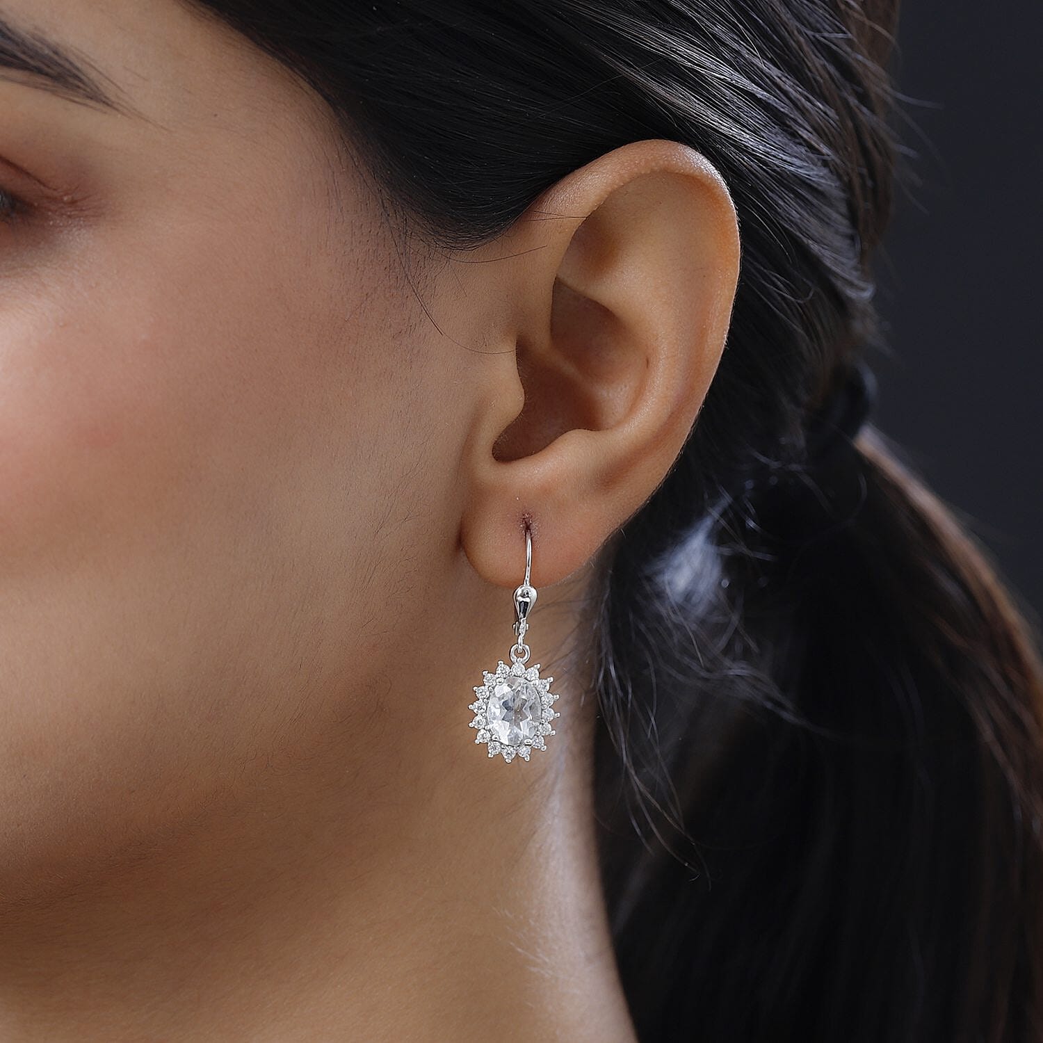 Mexican Hyalite Opal and Moissanite Sunburst Lever Back Earrings in Platinum Over Sterling Silver With UV Flash Light 3.15 ctw