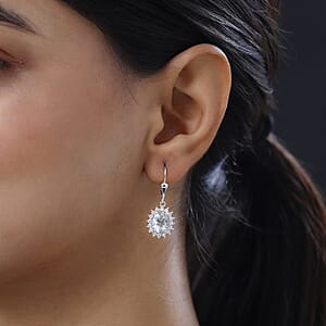 Mexican Hyalite Opal and Moissanite Sunburst Lever Back Earrings in Platinum Over Sterling Silver With UV Flash Light 3.15 ctw