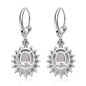 Mexican Hyalite Opal and Moissanite Sunburst Lever Back Earrings in Platinum Over Sterling Silver With UV Flash Light 3.15 ctw