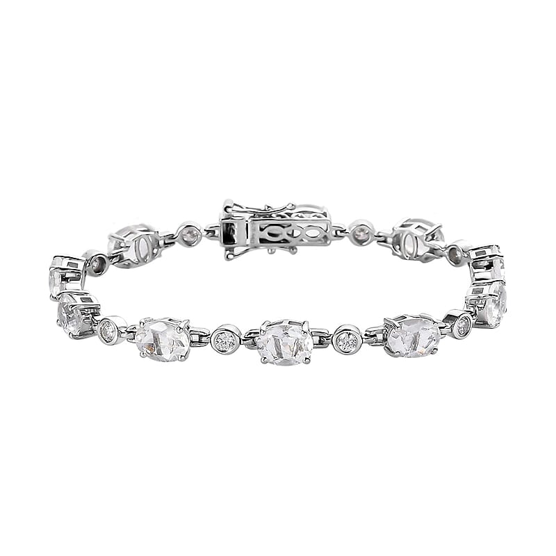Mexican Hyalite Opal and Moissanite Bracelet in Platinum Over Sterling Silver With UV Flash Light (7.25 In) 10.25 ctw