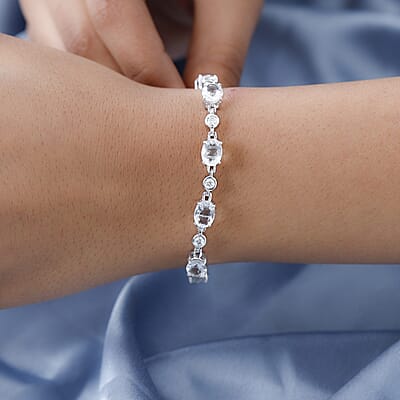 Mexican Hyalite Opal and Moissanite Bracelet in Platinum Over Sterling Silver With UV Flash Light (7.25 In) 10.25 ctw