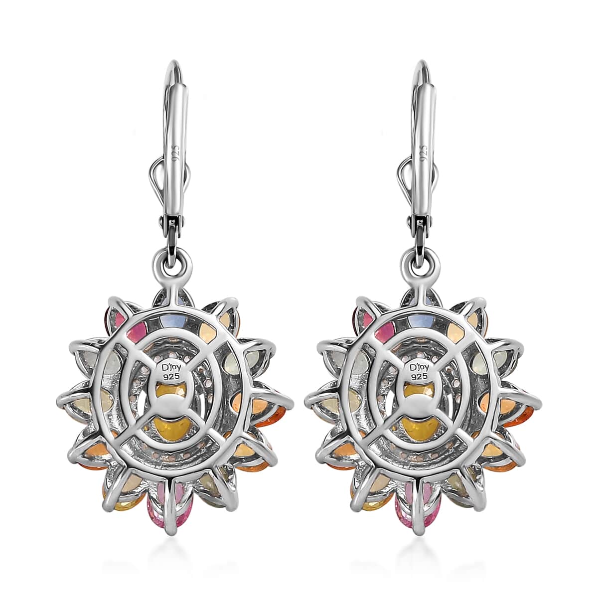 Madagascar Yellow Sapphire and Multi Gemstone Floral Lever Back Earrings in Platinum Over Sterling Silver 6.75 ctw image number 3