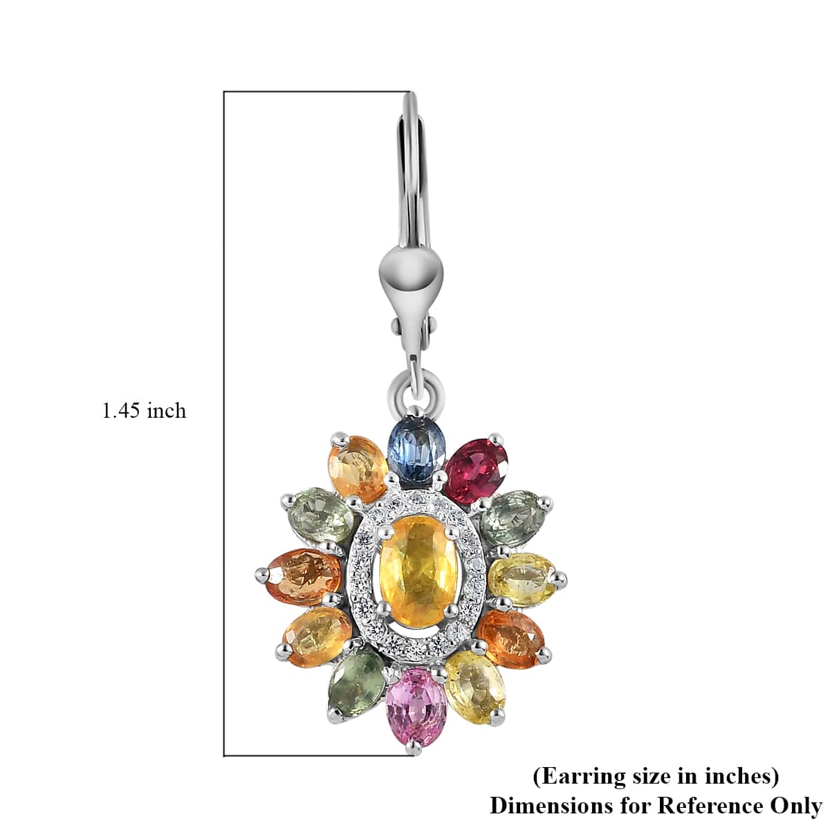 Madagascar Yellow Sapphire and Multi Gemstone Floral Lever Back Earrings in Platinum Over Sterling Silver 6.75 ctw image number 4