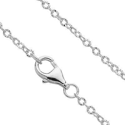 Rhodium Over Sterling Silver Engraved Figure Cable Chain 20 Inches 2.30 Grams