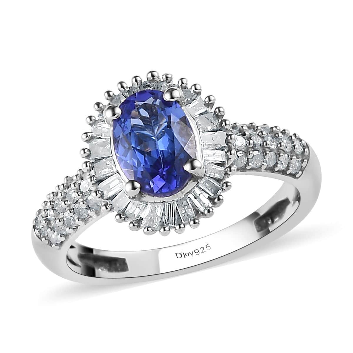 aaa-tanzanite-and-diamond-halo-ring-in-platinum-over-sterling-silver-size-10.0-1.60-ctw/ image number 0