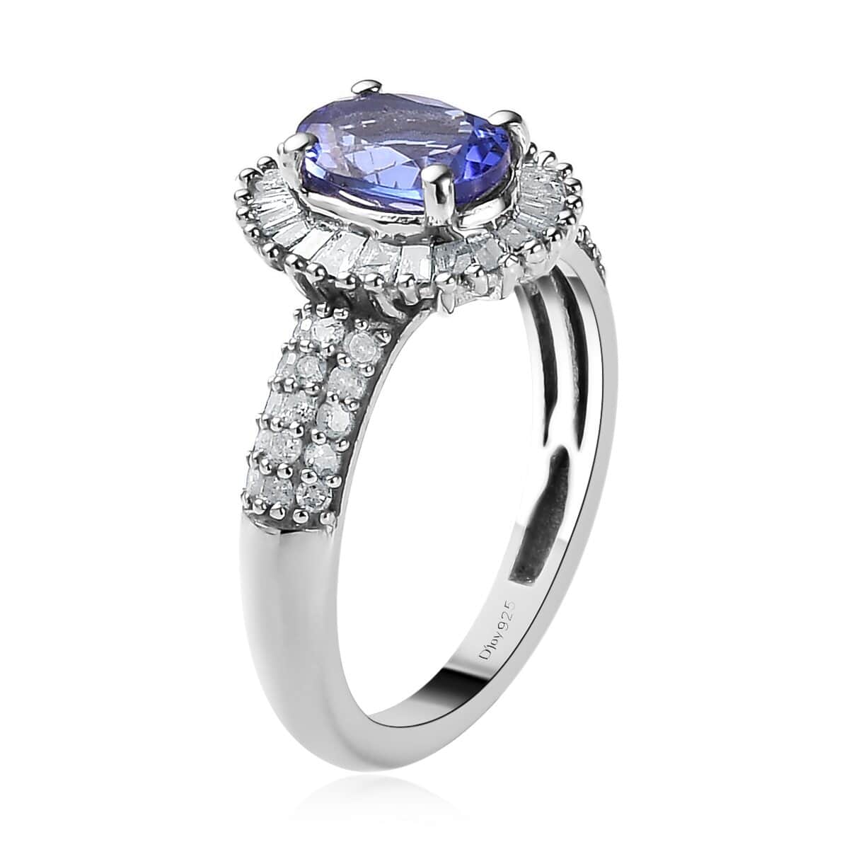 AAA Tanzanite and Diamond Halo Ring in Platinum Over Sterling Silver (Size 10.0) 1.60 ctw image number 3
