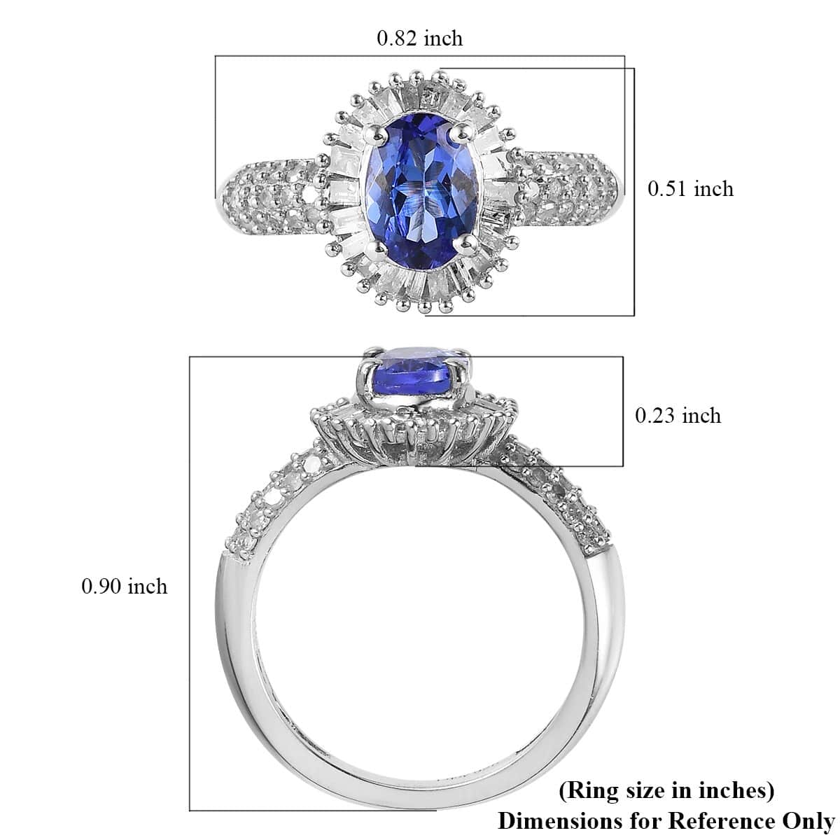AAA Tanzanite and Diamond Halo Ring in Platinum Over Sterling Silver (Size 10.0) 1.60 ctw image number 5