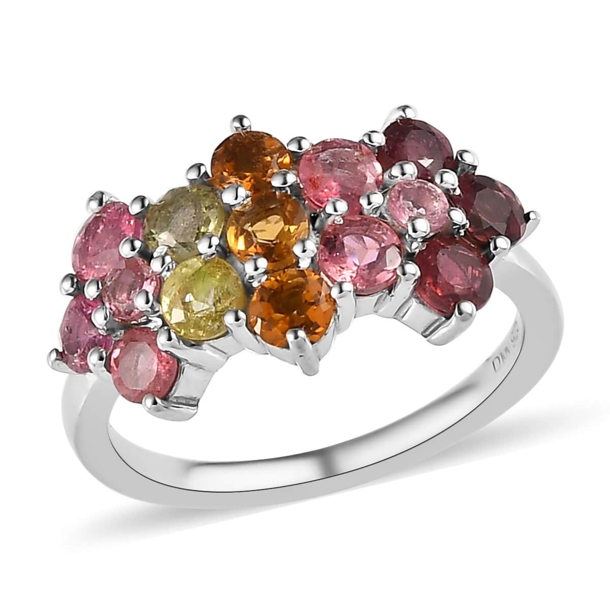 Multi-Tourmaline Floral Ring in Platinum Over Sterling Silver (Size 10.0) 1.65 ctw image number 0
