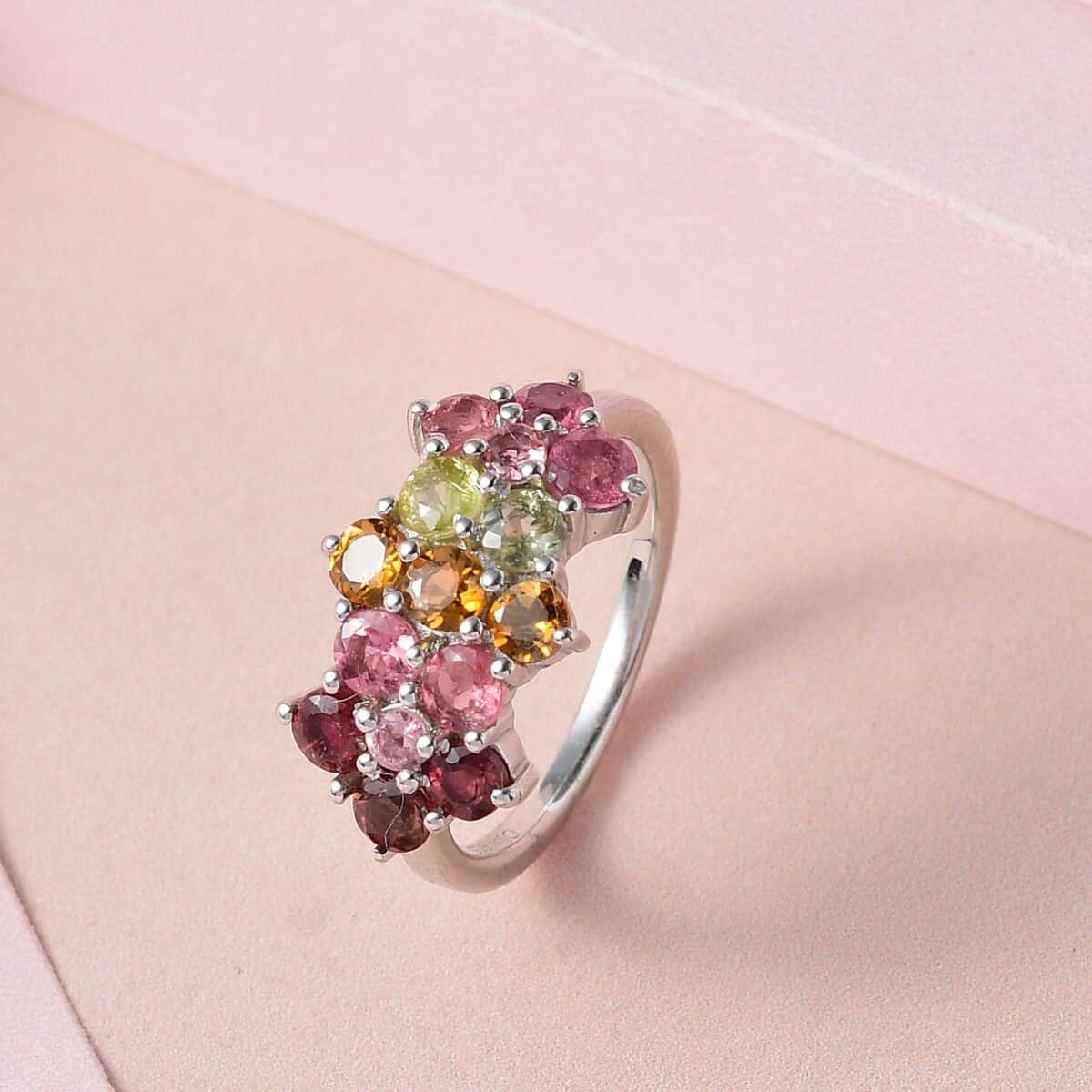 Multi-Tourmaline Floral Ring in Platinum Over Sterling Silver (Size 10.0) 1.65 ctw image number 1