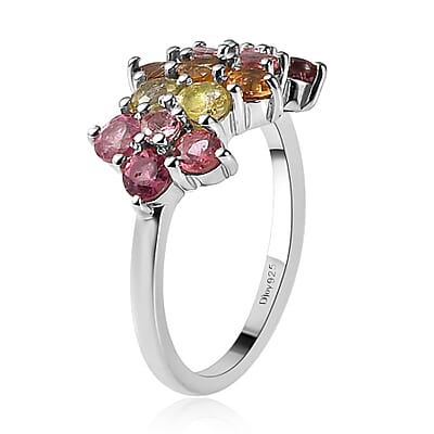 Multi-Tourmaline Floral Ring in Platinum Over Sterling Silver (Size 10.0) 1.65 ctw