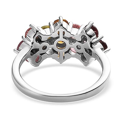 Multi-Tourmaline Floral Ring in Platinum Over Sterling Silver (Size 10.0) 1.65 ctw