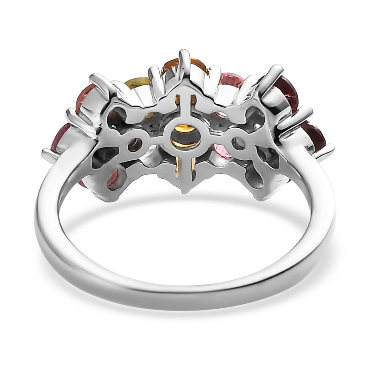 Multi-Tourmaline Floral Ring in Platinum Over Sterling Silver (Size 10.0) 1.65 ctw image number 4