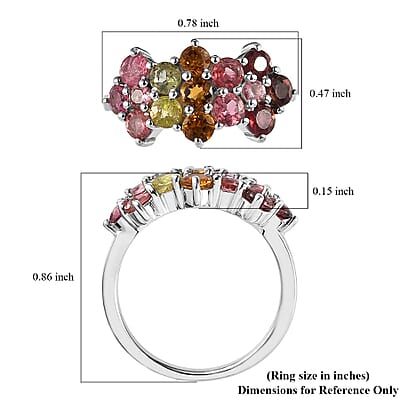 Multi-Tourmaline Floral Ring in Platinum Over Sterling Silver (Size 10.0) 1.65 ctw