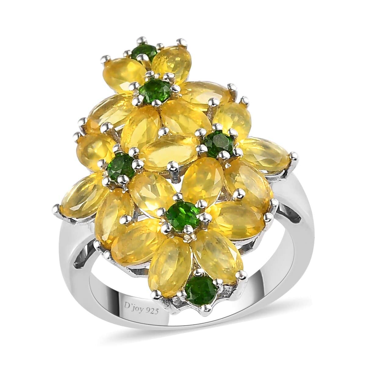 Tanzanian Natural Canary Opal, Natural Chrome Diopside Floral Ring in Platinum Over Sterling Silver (Size 10.0) 3.65 ctw image number 0