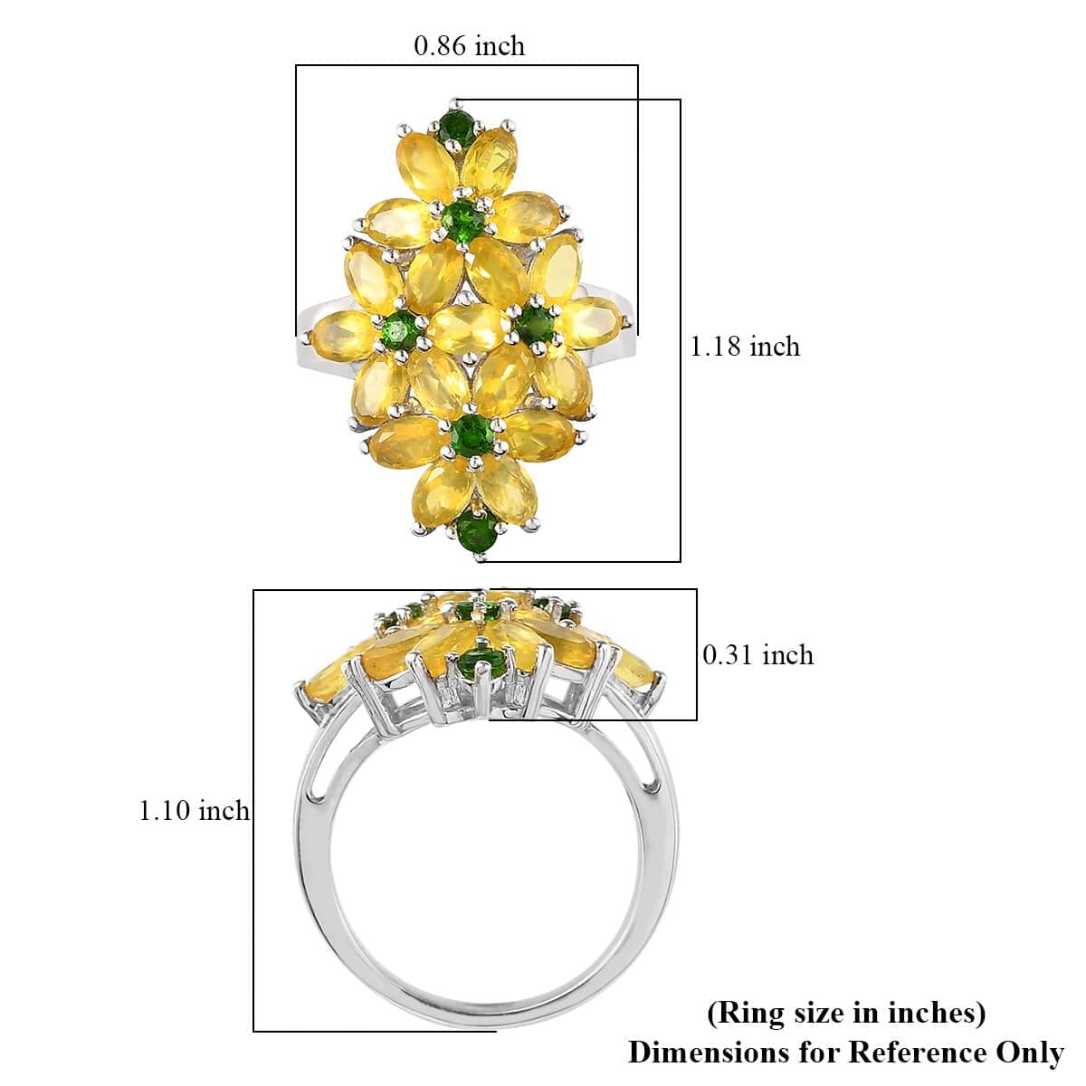 Tanzanian Natural Canary Opal, Natural Chrome Diopside Floral Ring in Platinum Over Sterling Silver (Size 10.0) 3.65 ctw image number 5