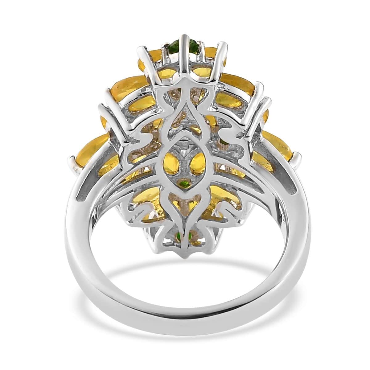 Tanzanian Canary Opal and Chrome Diopside Floral Ring in Platinum Over Sterling Silver (Size 7.0) 3.65 ctw image number 4