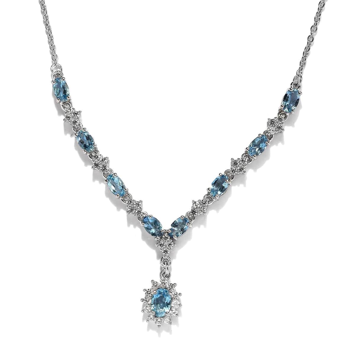 Santa Maria Aquamarine and Natural White Zircon Necklace 18 Inches in Platinum Over Sterling Silver 3.00 ctw image number 0