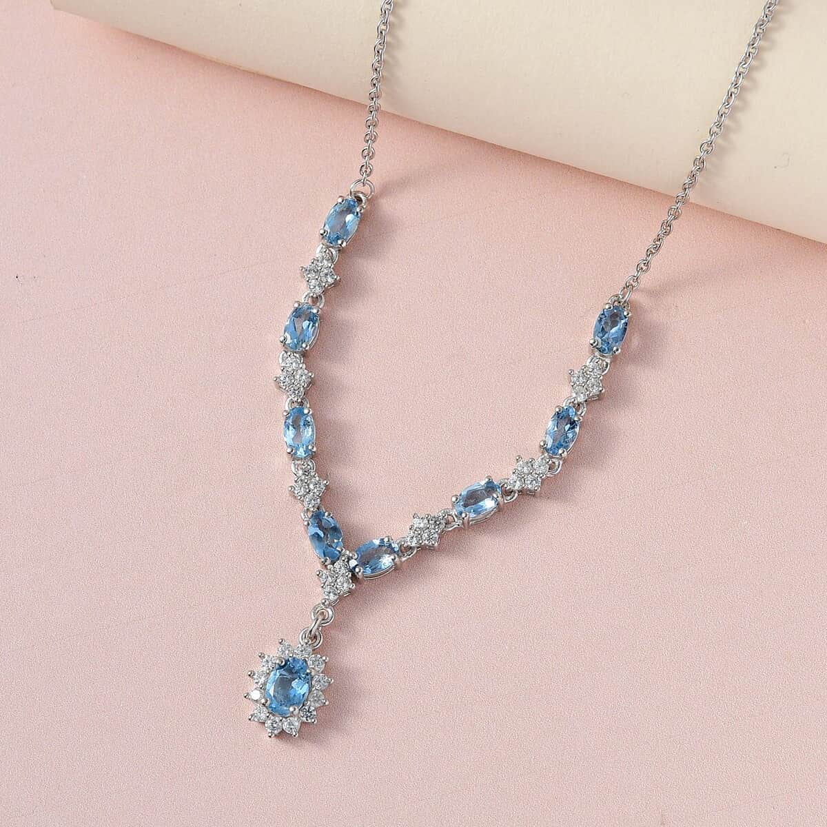 Santa Maria Aquamarine and Natural White Zircon Necklace 18 Inches in Platinum Over Sterling Silver 3.00 ctw image number 1