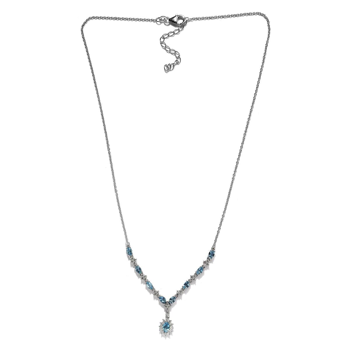 Santa Maria Aquamarine and Natural White Zircon Necklace 18 Inches in Platinum Over Sterling Silver 3.00 ctw image number 3