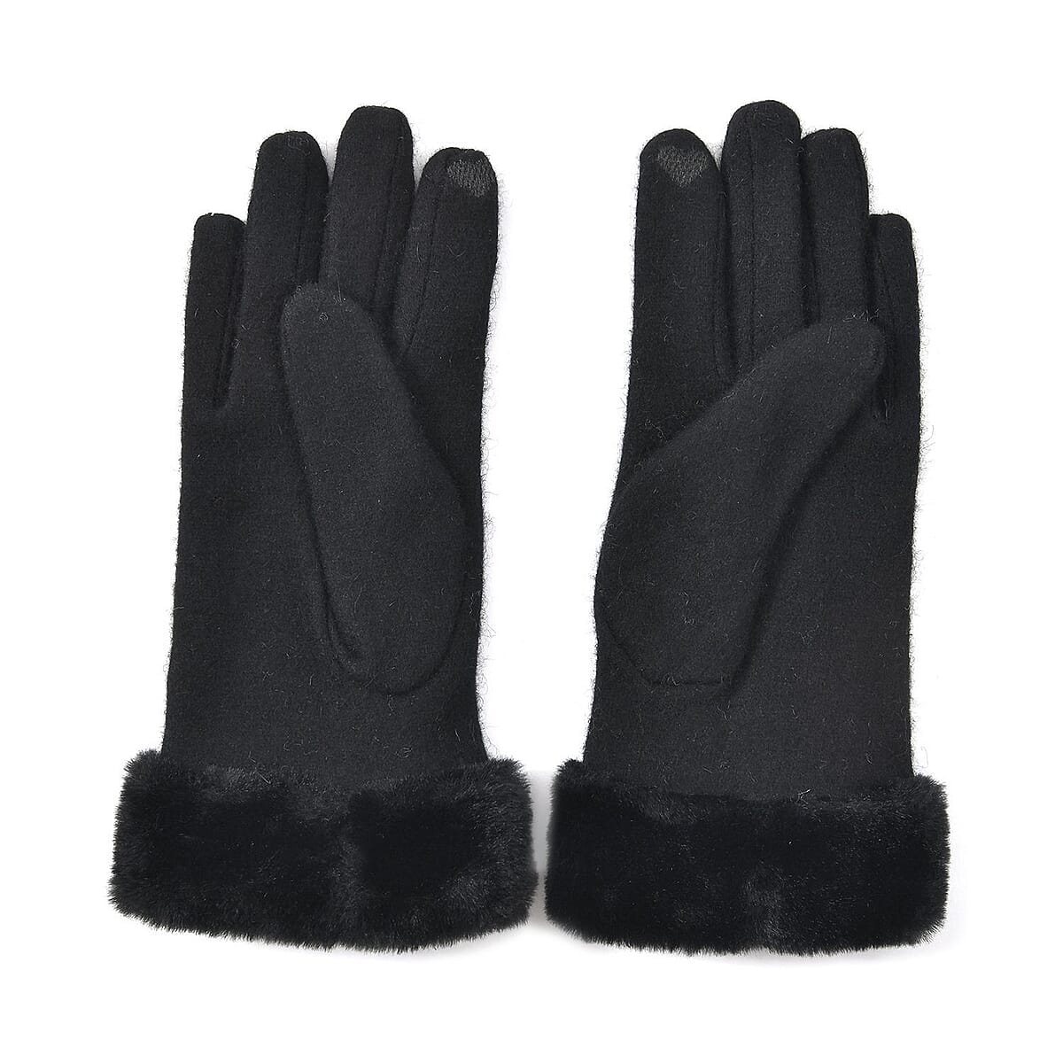 Beige Cashmere Warm Gloves with Faux Fur and Equipped Touch Screen Friendly (9.05"x3.54") image number 2