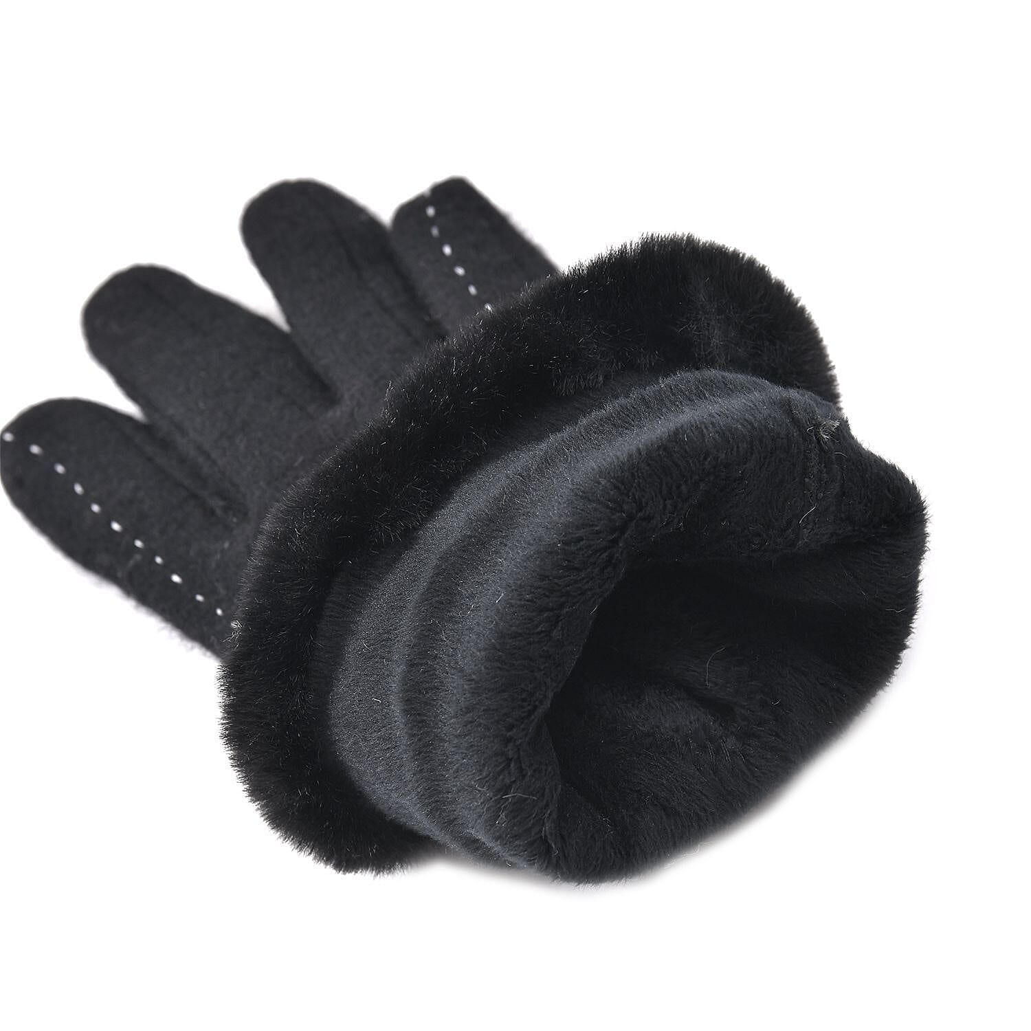 Black Cashmere Warm Gloves with Faux Fur and Equipped Touch Screen Friendly