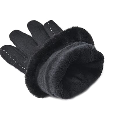 Black Cashmere Warm Gloves with Faux Fur and Equipped Touch Screen Friendly
