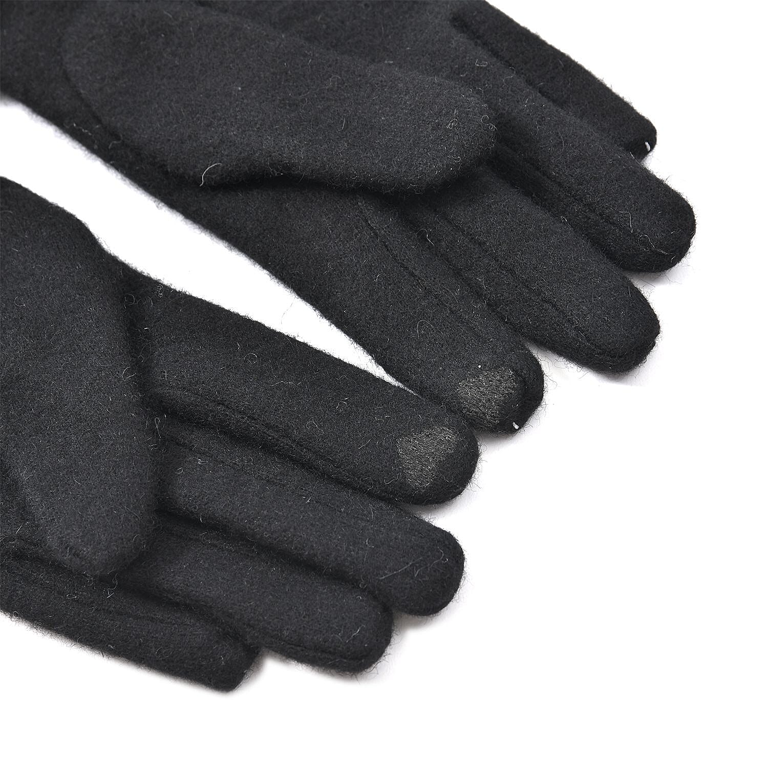Black Cashmere Warm Gloves with Faux Fur and Equipped Touch Screen Friendly