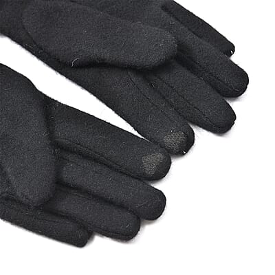 Black Cashmere Warm Gloves with Faux Fur and Equipped Touch Screen Friendly