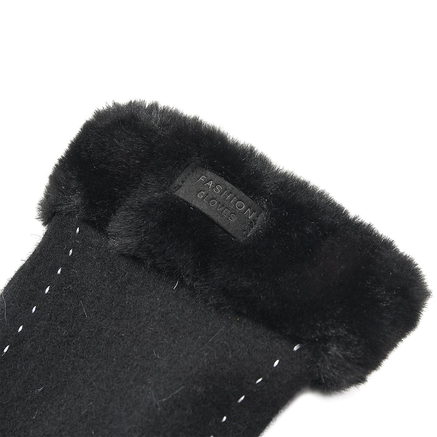 Black Cashmere Warm Gloves with Faux Fur and Equipped Touch Screen Friendly