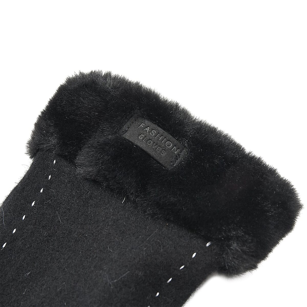 Beige Cashmere Warm Gloves with Faux Fur and Equipped Touch Screen Friendly (9.05"x3.54") image number 5