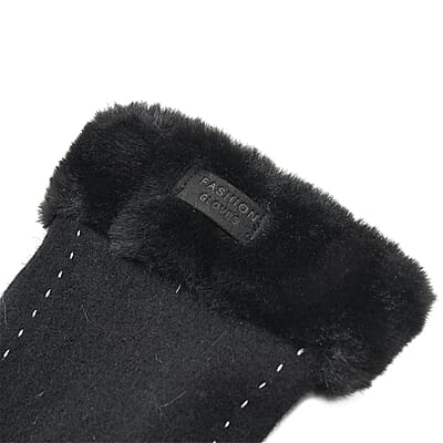 Black Cashmere Warm Gloves with Faux Fur and Equipped Touch Screen Friendly