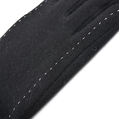 Black Cashmere Warm Gloves with Faux Fur and Equipped Touch Screen Friendly
